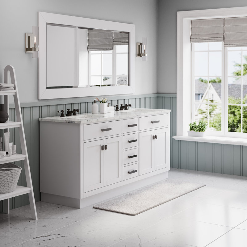 Hartford 72" Carrara White Marble Countertop Bath Vanity in Pure White with Faucet