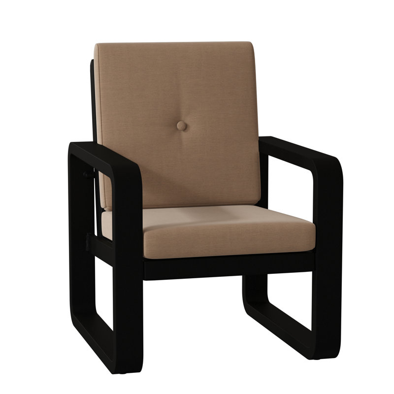 Chaise de patio avec coussin Vale, Toile Sunbrella® beige chiné, Noir texturé