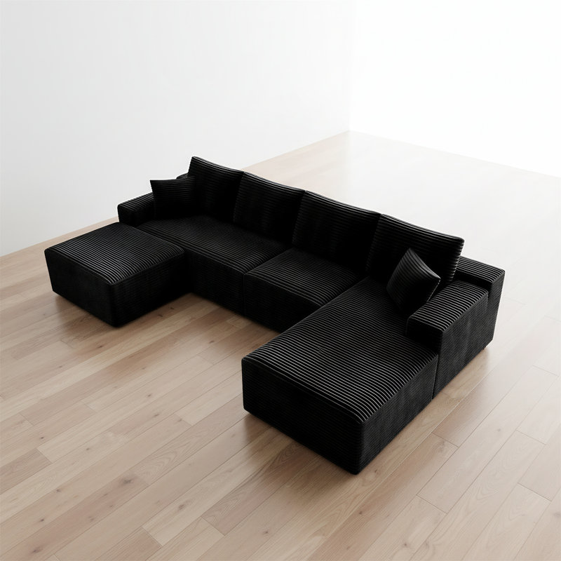 Siège de canapé modulaire en velours côtelé de 131,9 pouces, Noir