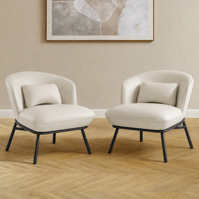 Fauteuils d'appoint modernes en similicuir, fauteuils tonneau rembourrés sans accoudoirs avec coussin lombaire et pieds en métal noir pour salon
