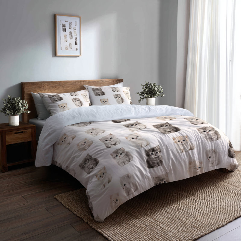 Ensemble de literie 3 pièces Kids Kittens - Ensemble de housse de couette Cozy Kids Kitten, Très grand lit