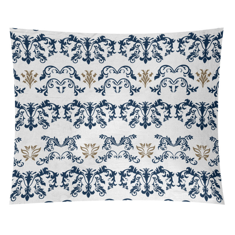 Tapisserie baroque en microfibre St Louis Football, H 68 po x l 80 po, Blanc / bleu marine / gris