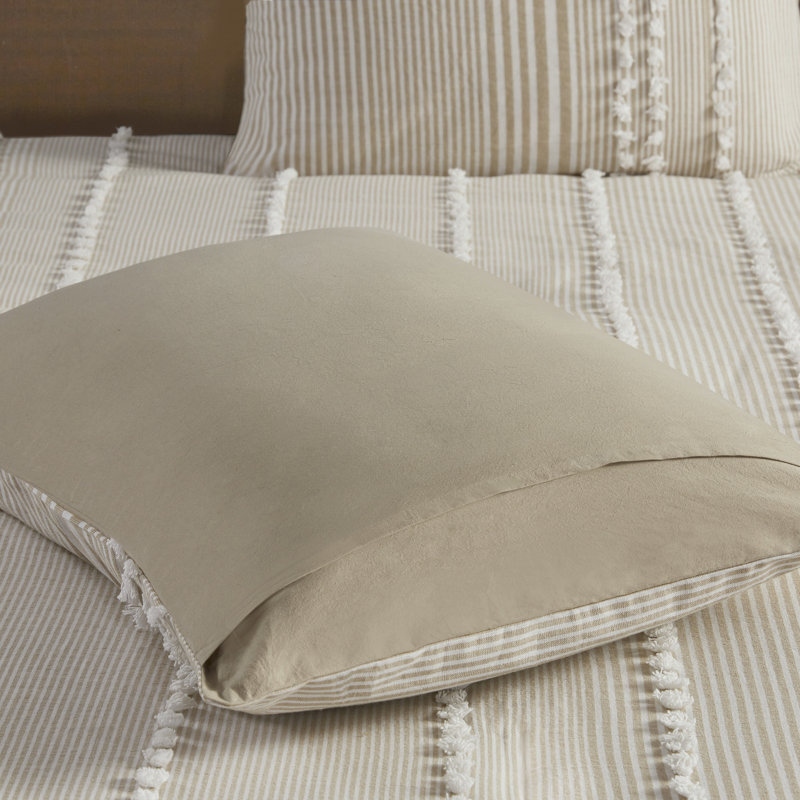 King Taupe and White Cotton Popcorn Stitch Duvet Set