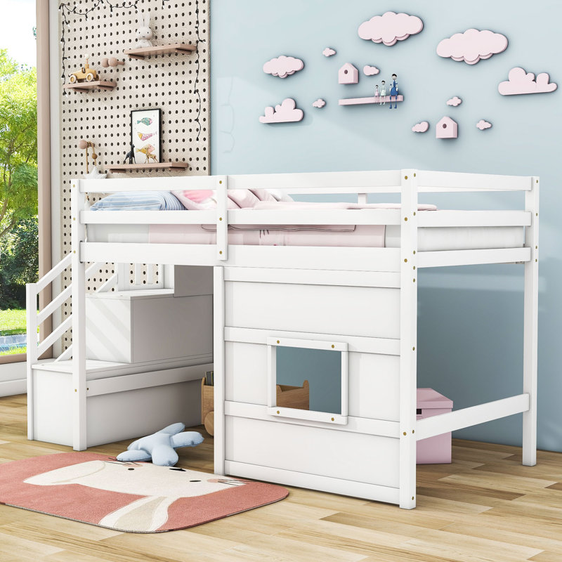 Lit mezzanine simple avec tablettes Jamarrian par Harriet Bee, Blanc