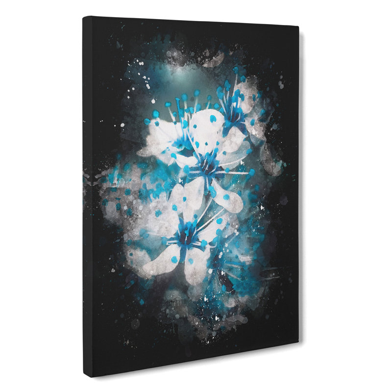 Blue Cherry Tree Flowers - Wrapped Canvas Painting, 91cm H x 60cm W x 3cm D