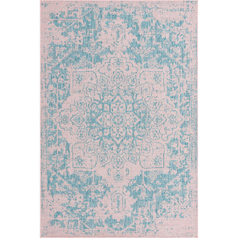 Tapis d'extérieur couleur bleu-rose, Rectangle 9 pi x 12 pi
