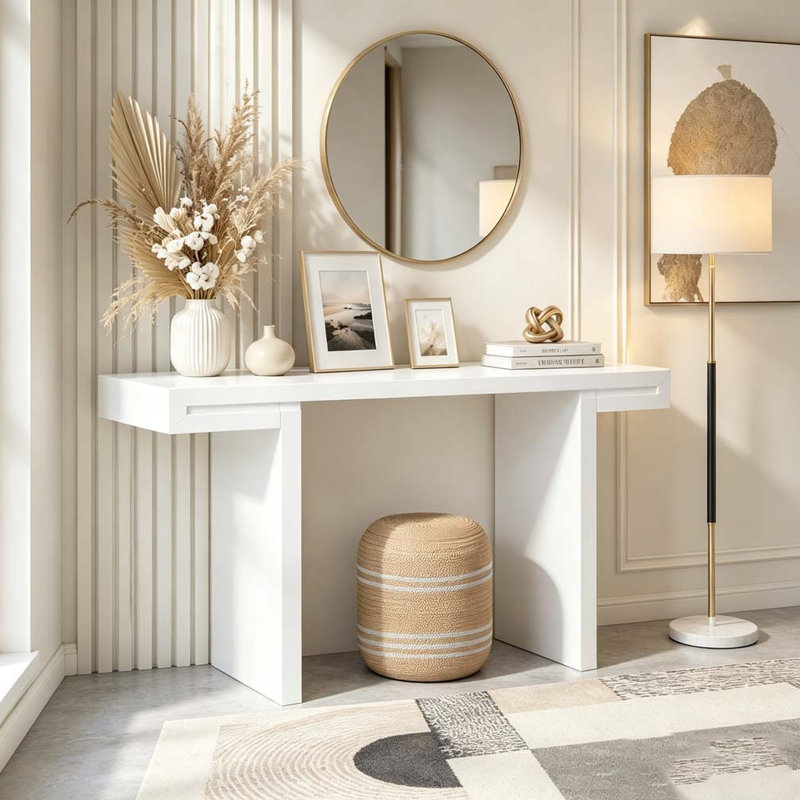 Console de 60 pouces aux lignes géométriques épurées, White