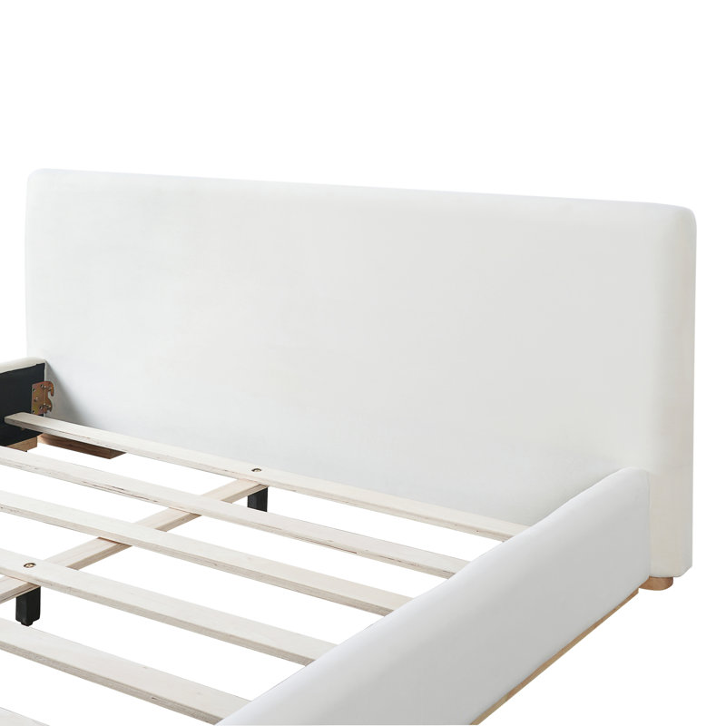 Grand lit tapissier élégant avec cadre en bois massif blanc pour un confort ultime, Grand lit