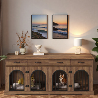 Grands meubles pour cage de chien avec porte de séparation amovible, portes en métal robustes, verrous de sécurité et 4 tiroirs de rangement