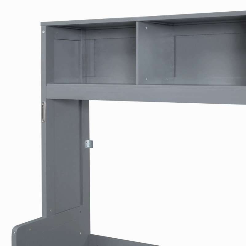 Lit escamotable Murphy avec placard et tiroirs, Gris, Lit double