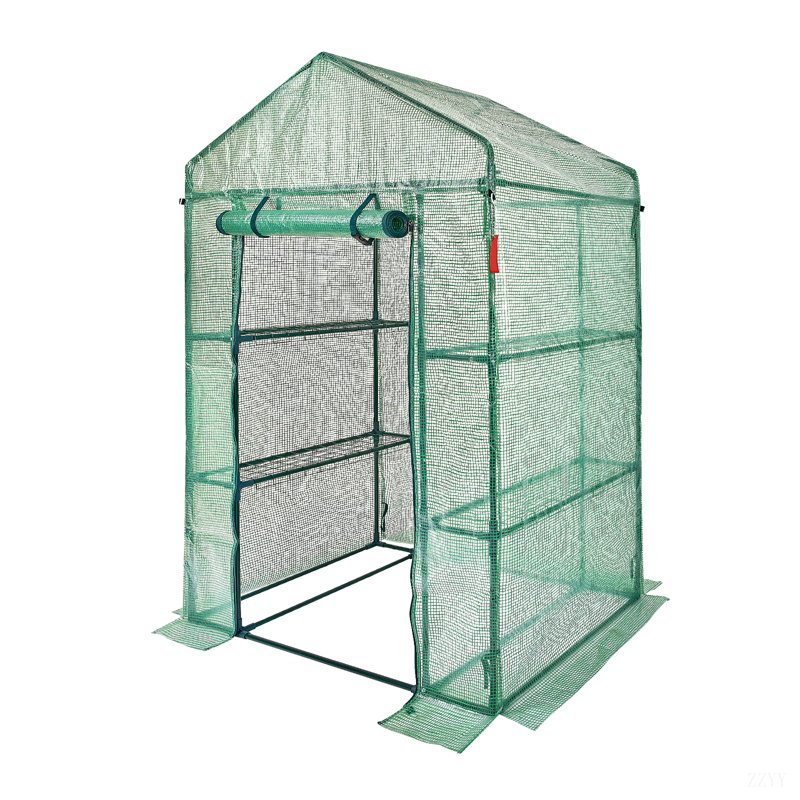 Walk-In Green House, Greenhouse With Shelves, High Strength PE Cover With Doors, Windows And Steel Frame, Set Up In Minutes, For Planting And Storage