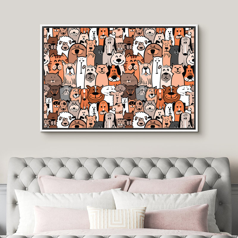 Collage d'animaux orange et brun avec de jolies images pour la décoration d'une chambre d'enfant, Cadre blanc