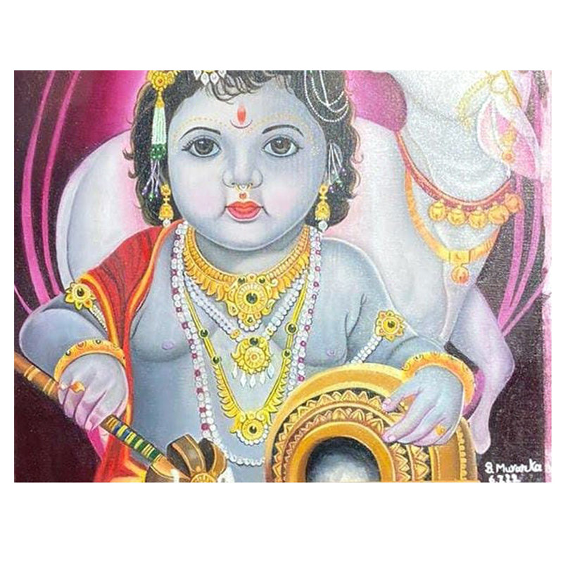 Makhan Chor Krishna, peinture à l'huile sur toile | Bhavya Murarka