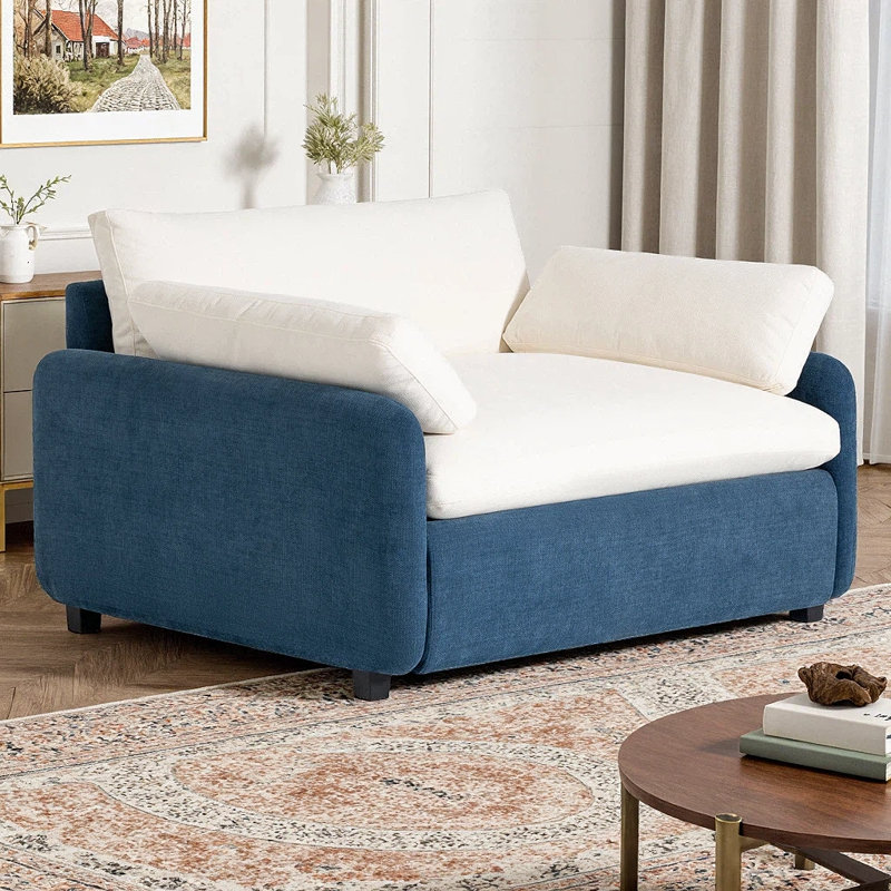 Fauteuil surdimensionné en chenille Cloud Comfort, Blue+Cream