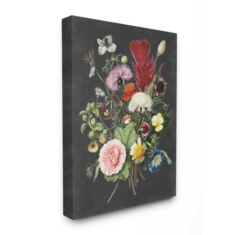 «Botanical Dessin Flower Bouquet On Design», impression, Toile tendue, H 20 po x l 16 po