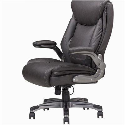 Modern ergonomic office administrative chair, adjustable bonded leather armrest family office chair, gray