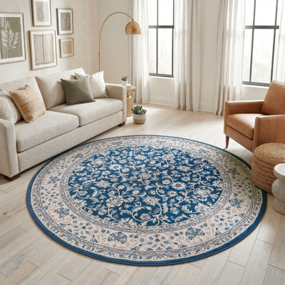 Anmie Oriental Dark Blue/Cream Area Rug