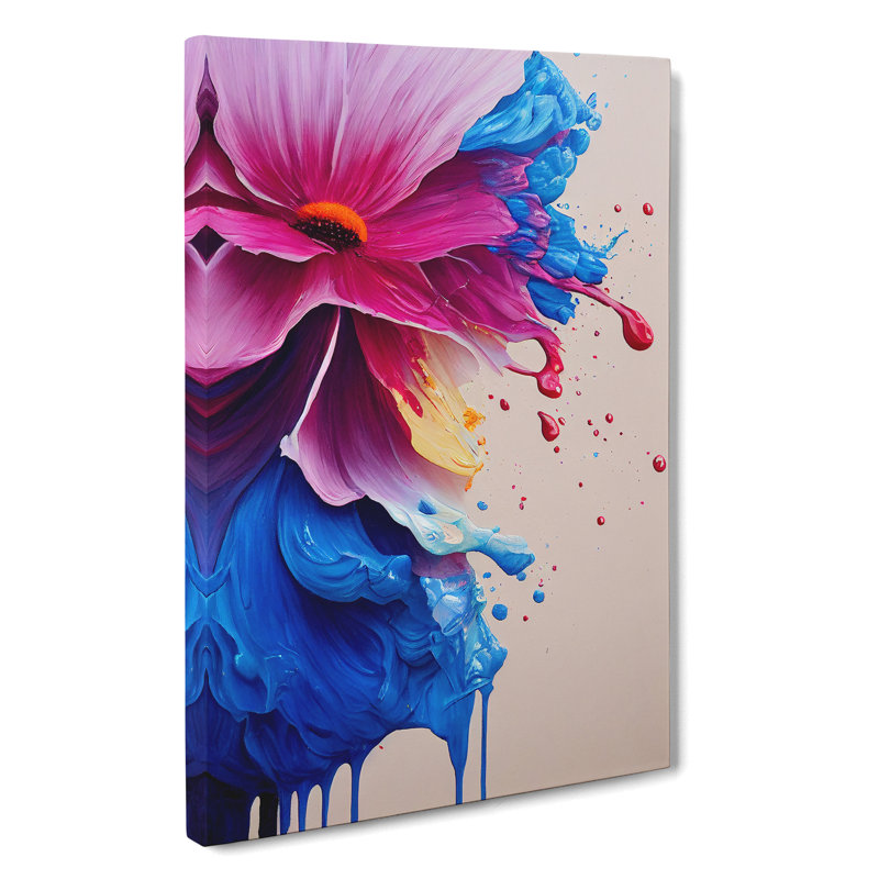Paint Drip Flower No.5 Abstract - Wrapped Canvas Painting, 60cm H x 40cm W x 3cm D