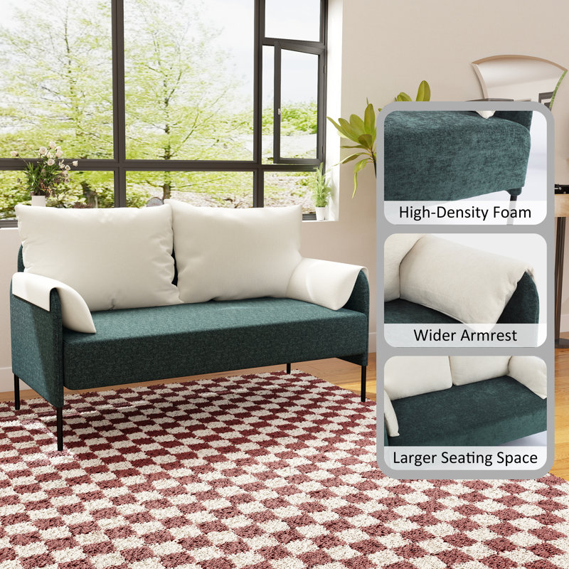 48.75'' Wide Modern Soft Chenille Fabric Upholstered Loveseat With Padded Armrest, White/Green