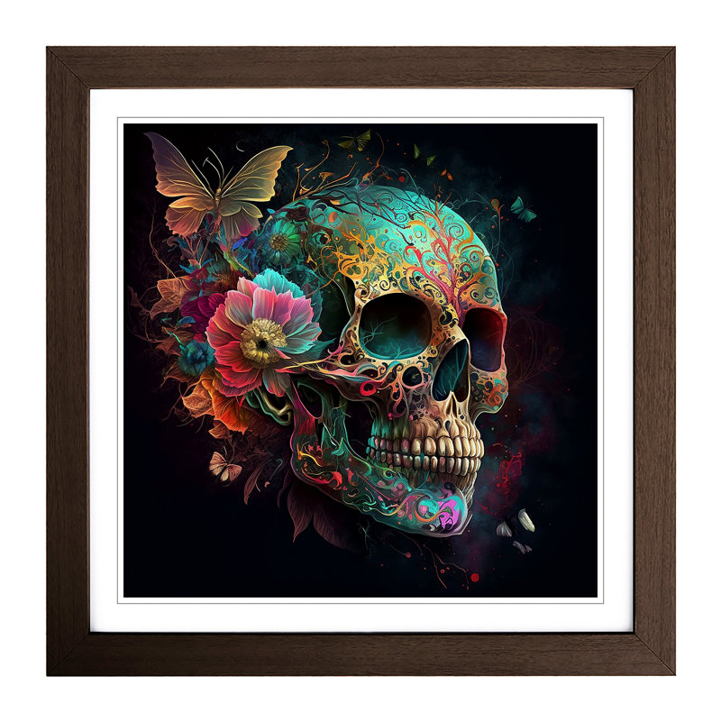 Sugar Skull No.1 - Framed Print, Walnut