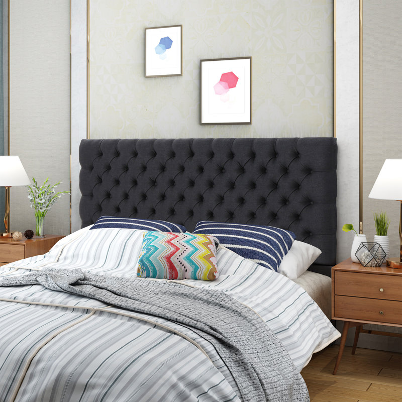 Tête de lit tapissier à panneau grand Dannett, Dark Charcoal Fabric