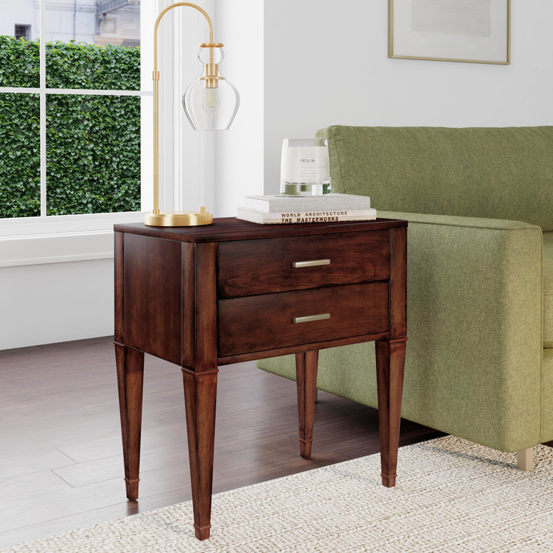 Kai Black 2 Drawer Nightstand, Antique Cherry