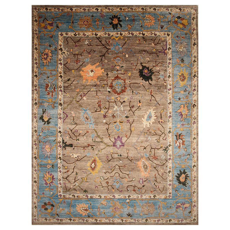 Tapis chameau / bleu noué à la main de haute qualité