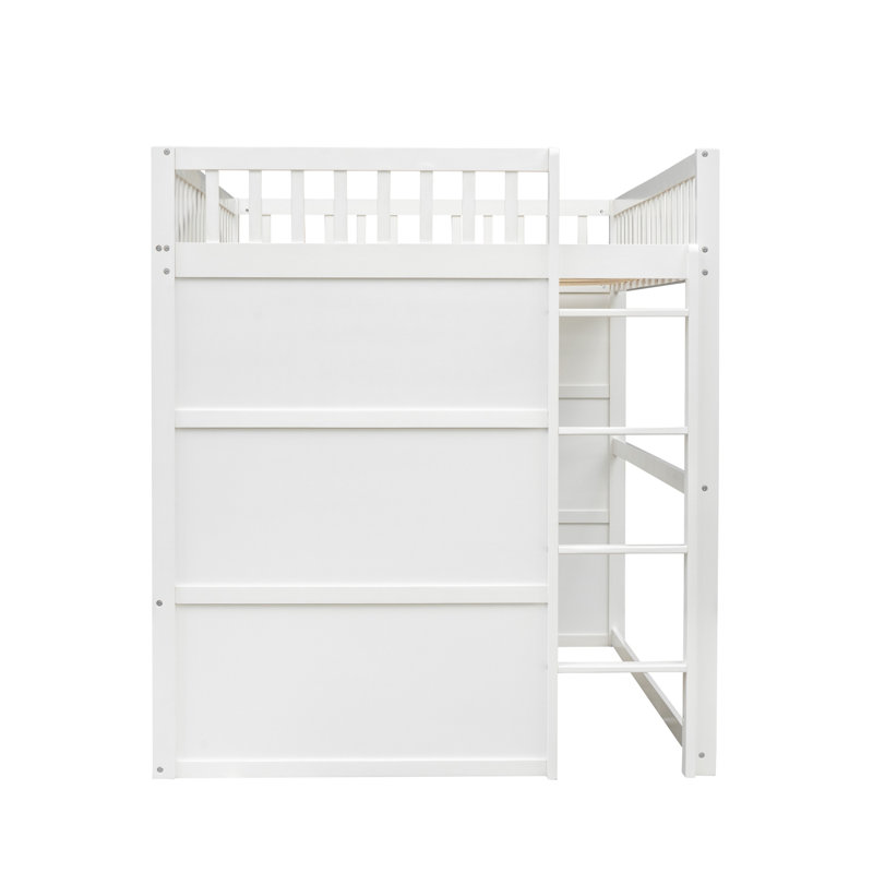 Lit mezzanine House avec structure en échelle, Double, Blanc / Gris