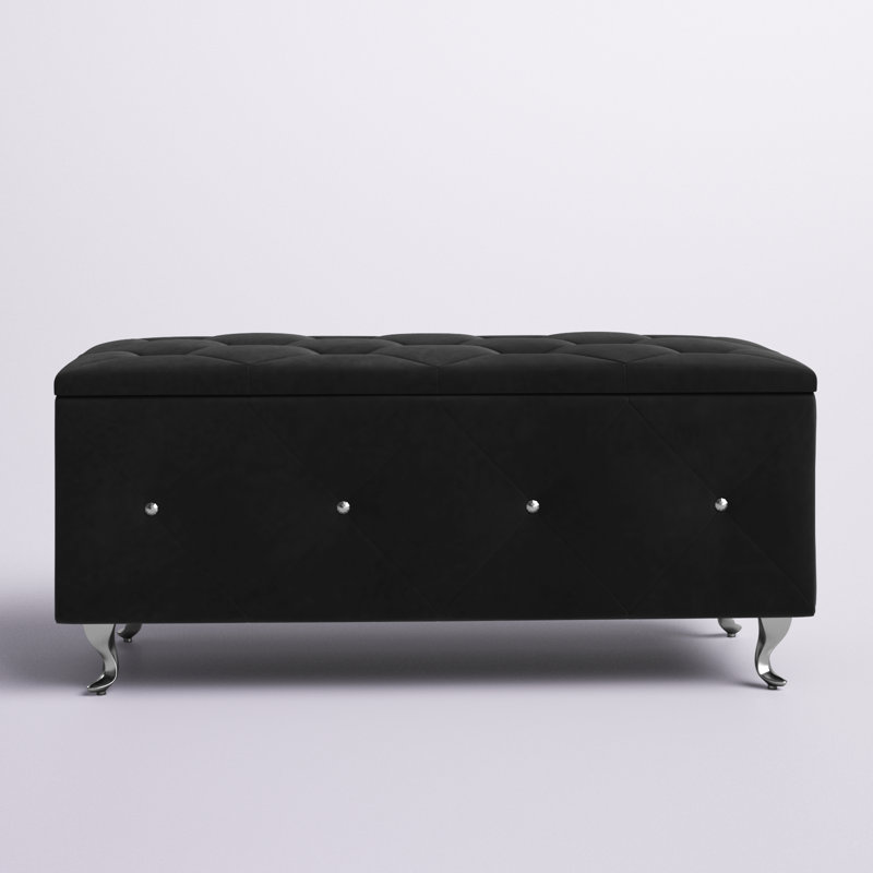 Carnes Velvet Upholstered Storage Bench, Black, 18.9" H x 42" W x 18.3" D