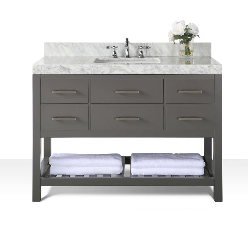 48 in. Single Vanity with Mirror, Nickel, Sapphire Gray, Carrara White