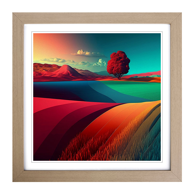 Landscape Color Field Painting - Single Picture Frame Print on Wood, Oak