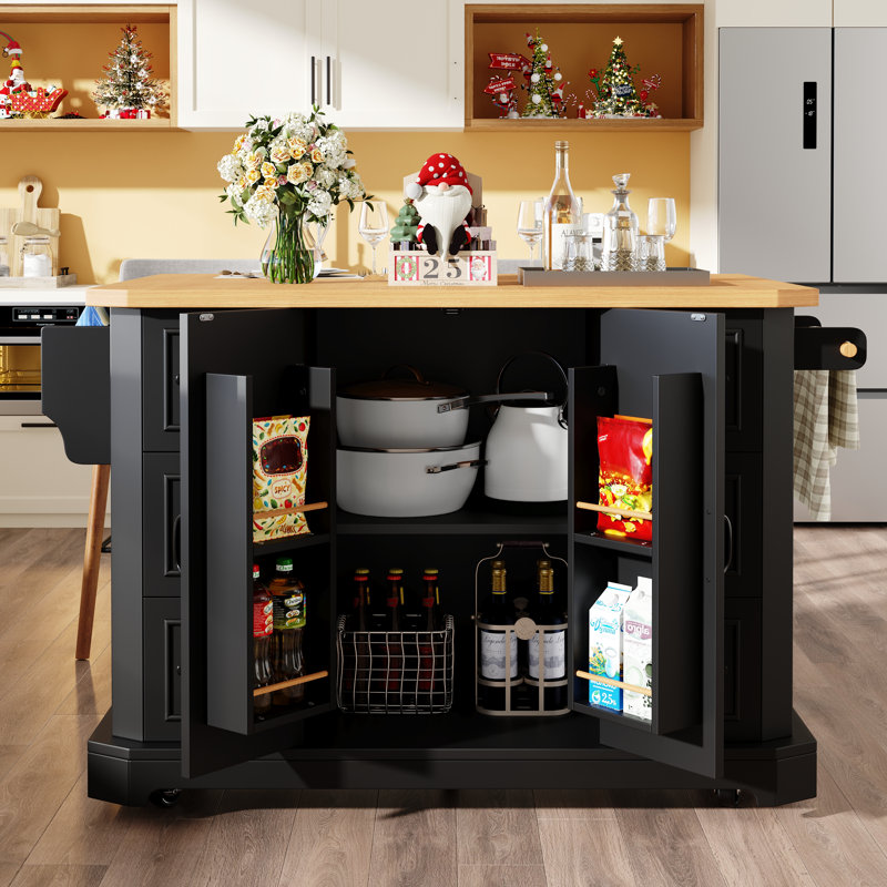 Wood Kitchen Island, Black