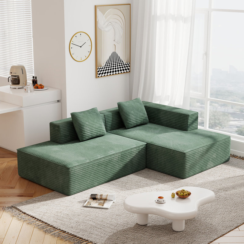 90" Compression Cloud Modular Sectional Sofa with Right Chaise, Corduroy Deep Seat Frameless Couch, No Assembly Required for Living Room