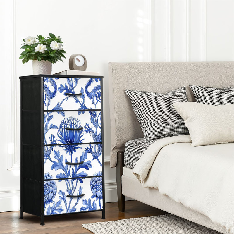 4 Drawer Dresser for Bedroom, Narrow Chest of Drawers, Wooden Top and Study Iron Frame 18"x37.5"-(WxH)