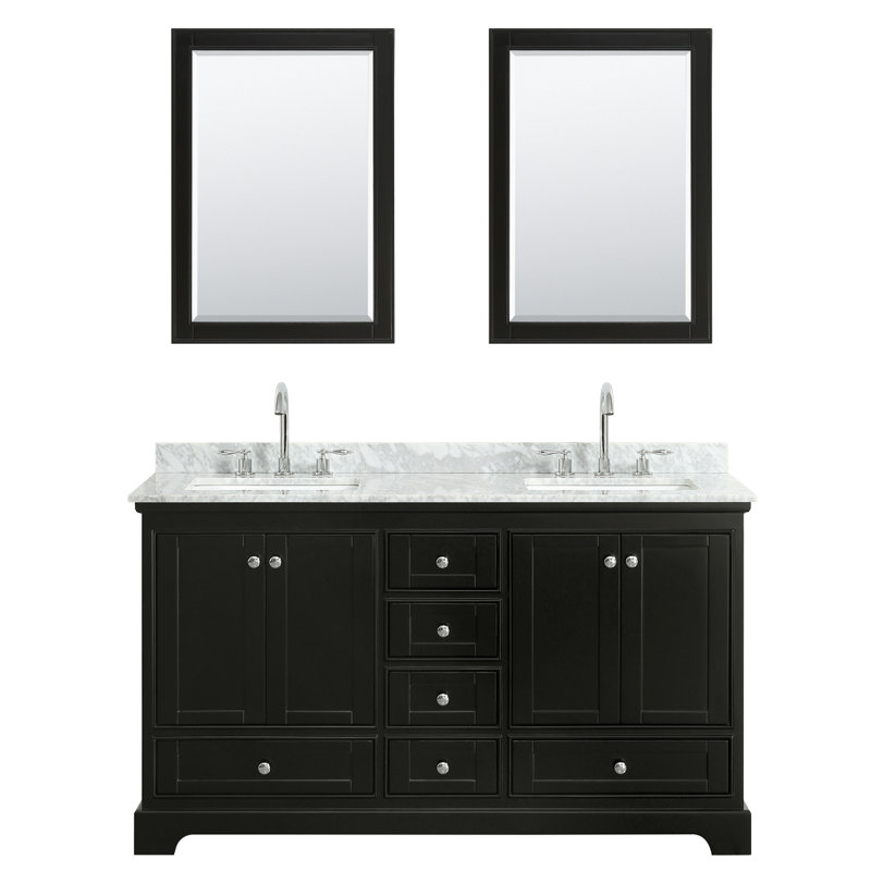 Ensemble de meuble-lavabo double 60 "avec miroir Deborah, Espresso foncé, Chrome poli