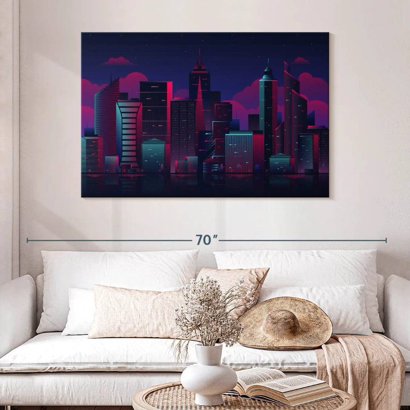 Paysage urbain de nuit Siron, H 32 po x l 48 po