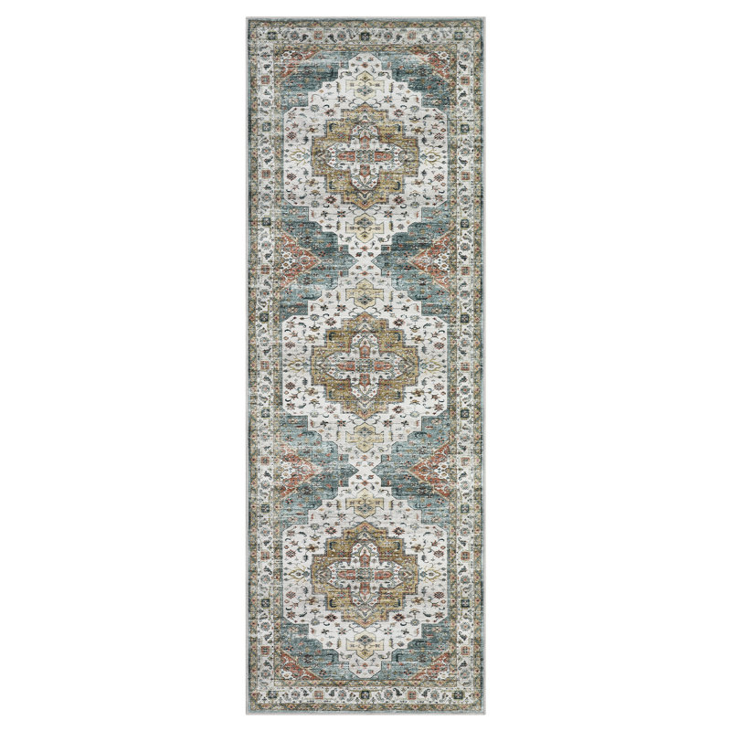 Machine Washable Area Rug Vintage Area Rugs Non Slip Backing Distressed Carpet for Living Room Kitchen Entryway, Beige