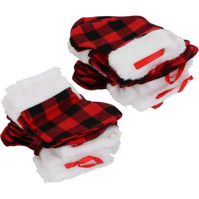 Mini Christmas Stockings, 6-Inch, Red Buffalo Plaid, 24-Pack