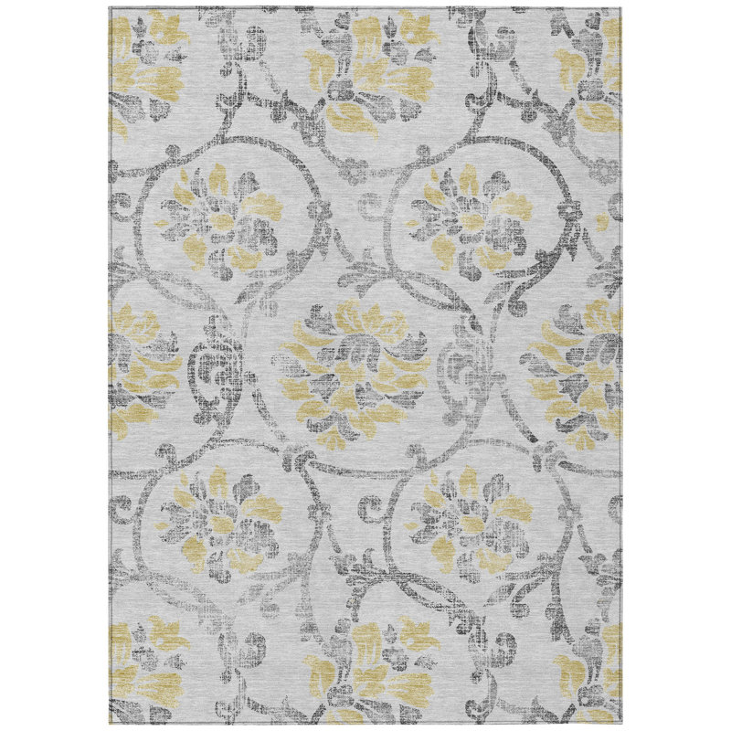 Sujay Washable Floral Indoor / Outdoor Rug, Rectangle 5' x 7'6"