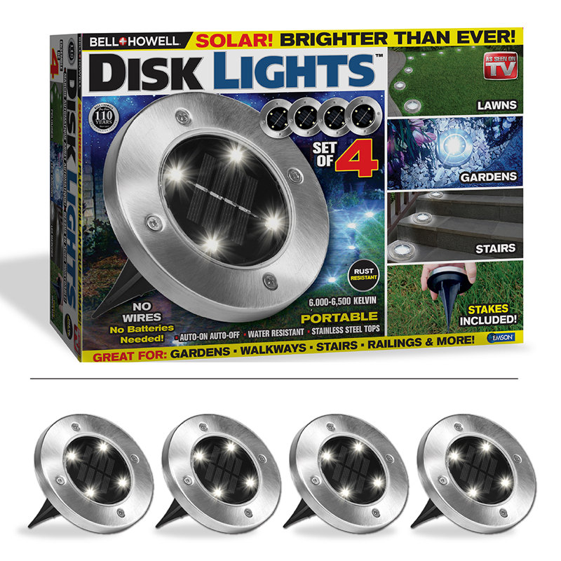Ensemble de quatre lumières à DEL en métal à énergie solaire intégrée Bell + Howell, Argent