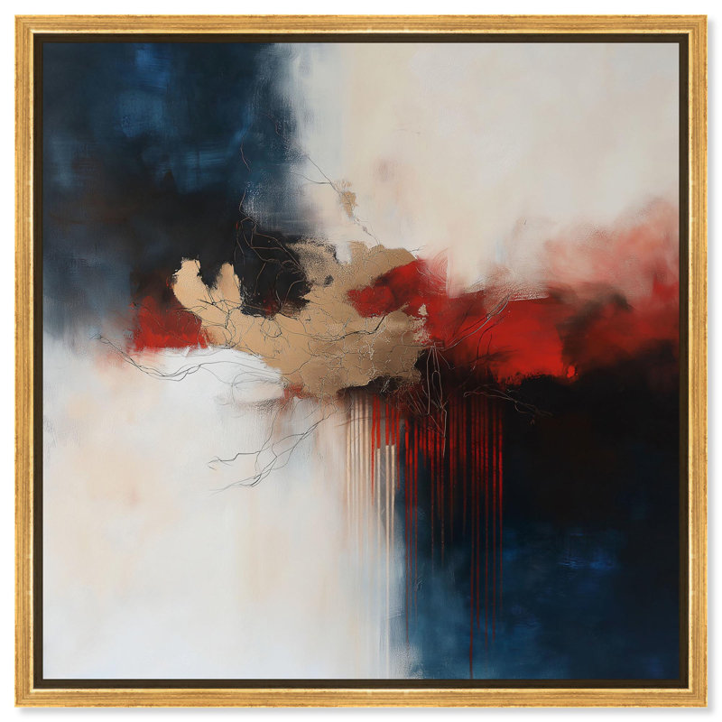 Art Remedy abstrait avec toile dorée, Cadre flottant doré, H 31 po x l 31 po