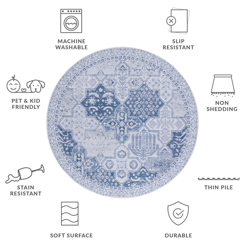 Tapis gris / bleu marine Ziebarth, Rond 6 pi