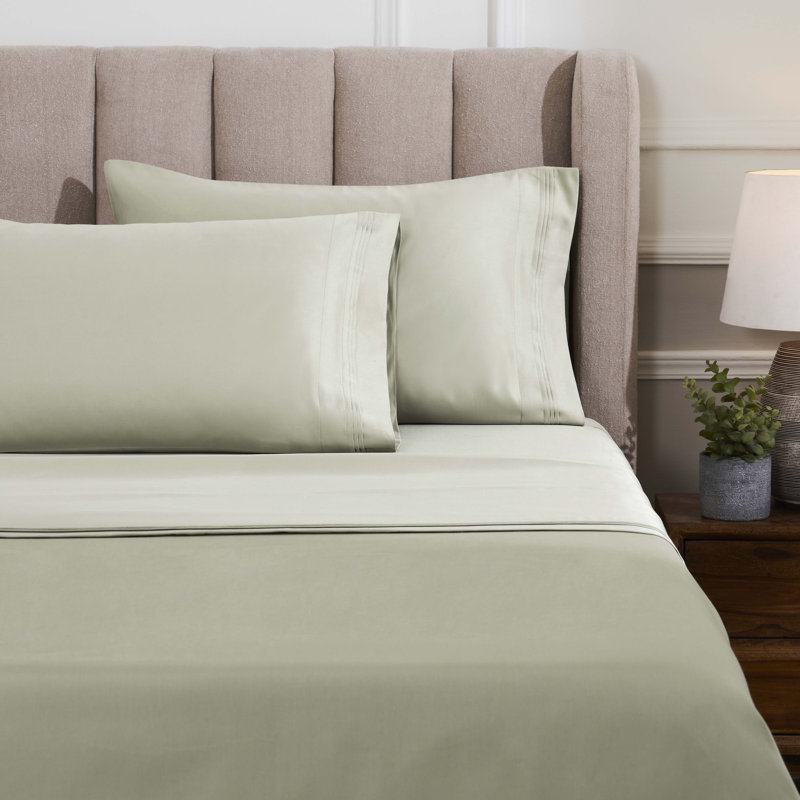 Certified Egyptian Cotton Deep Pocket Solid Luxury 1500 Thread Count Sheet Set, Sauge, Ensemble de draps pour lit double