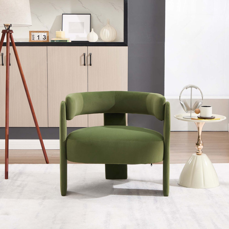 Fauteuil 1 pièce Mid-Century, Velours vert