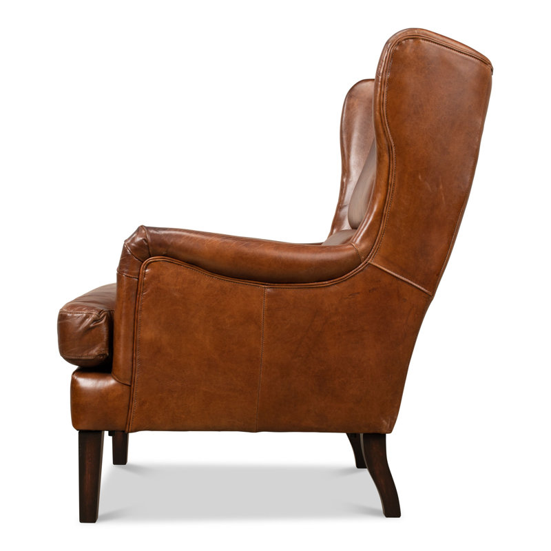 Elite Wingback Chair, Dark Brown Genuine Leather