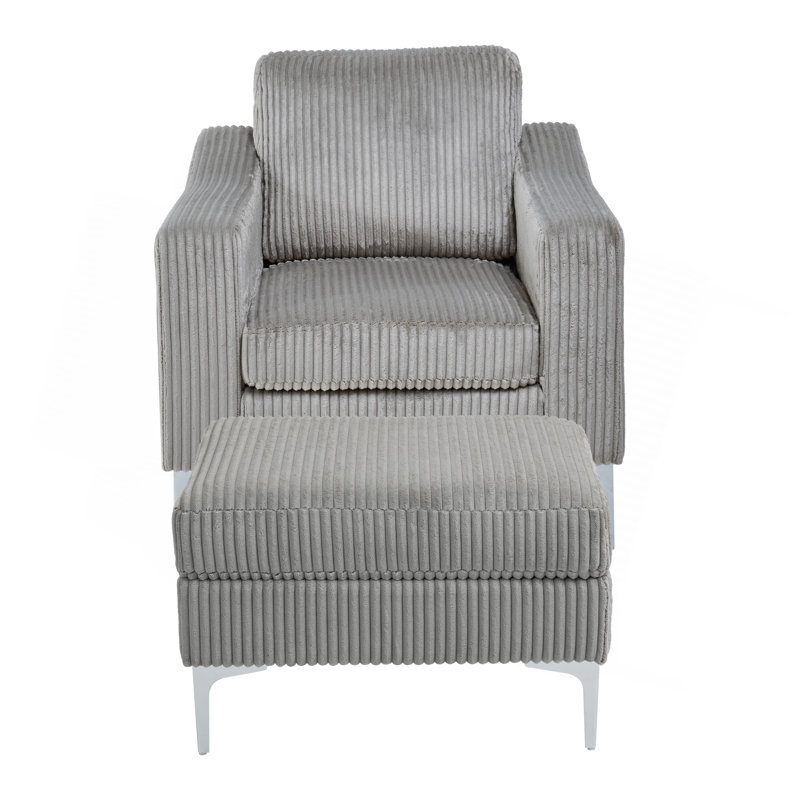 Canapé modulaire convertible en velours côtelé avec repose-pieds, canapé modulaire gris, Gris