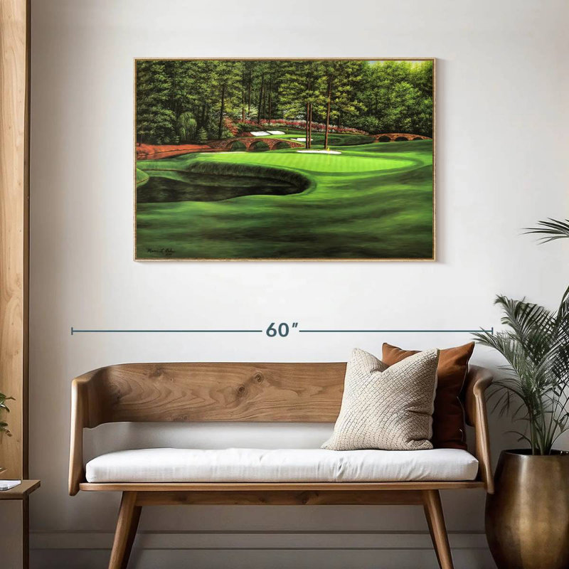 Augusta National 11th Hole I, 43 po x 29 po, Cadre flottant en bois naturel