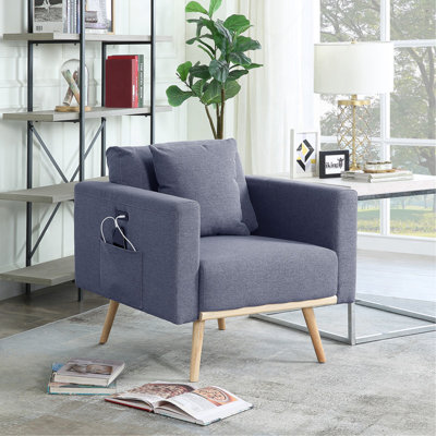 32.5"W Dark Gray Linen Fabric Chair With USB Charging Ports Pockets & Pillows