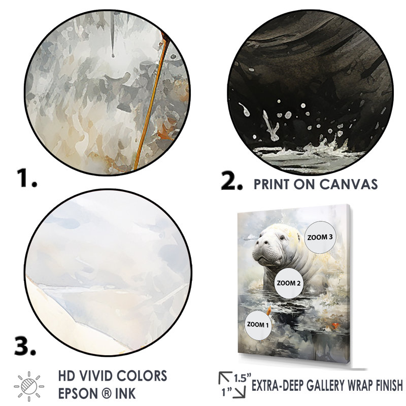 «Gray Humble Manatee I», reproduction sur toile, H 32 po x l 16 po x P 1 po, Toile tendue