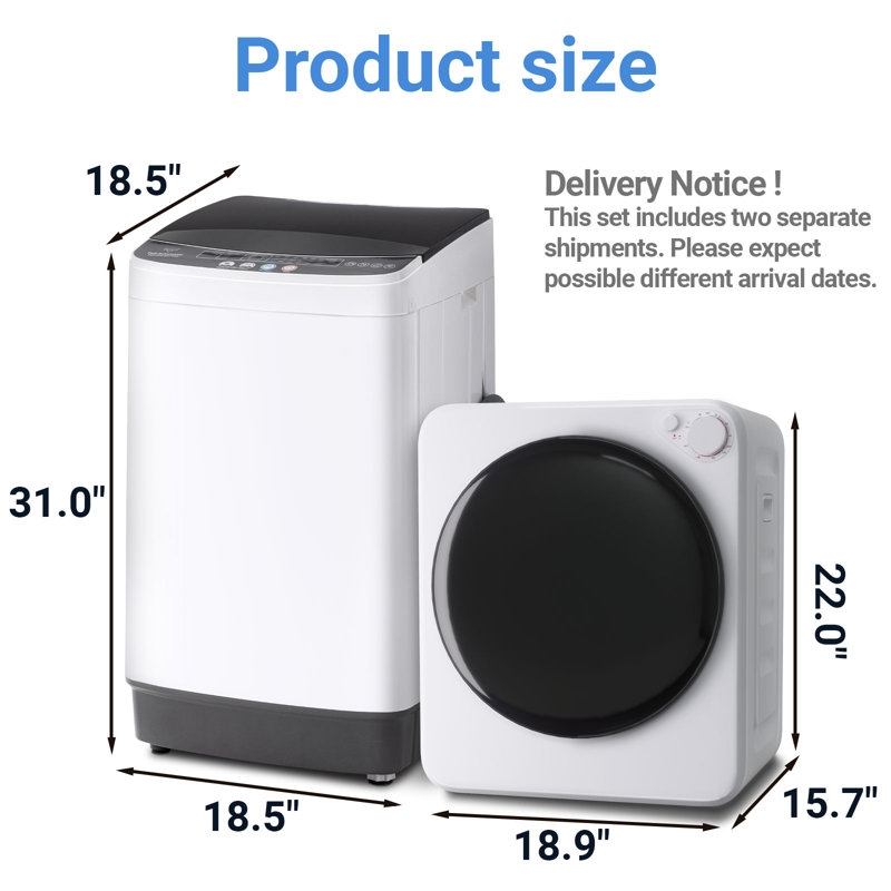 Backid 16 Lbs Full-Automatic Washing Machine And 1.6 Cuft Portable Clothes Dryer Set, Compact Laundry Washer And Dryer Combo Set With Stainless Steel Inner Tub, For Apartment, Dorm, Home